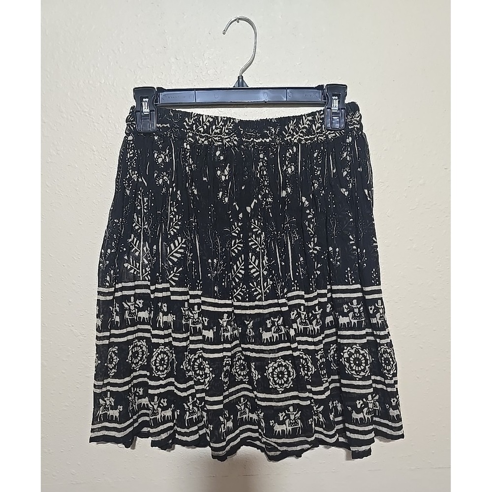 NWT Vtg Vini Black White Aztec‎ Boho Casual Mini A-Line Skirt Womans One Size